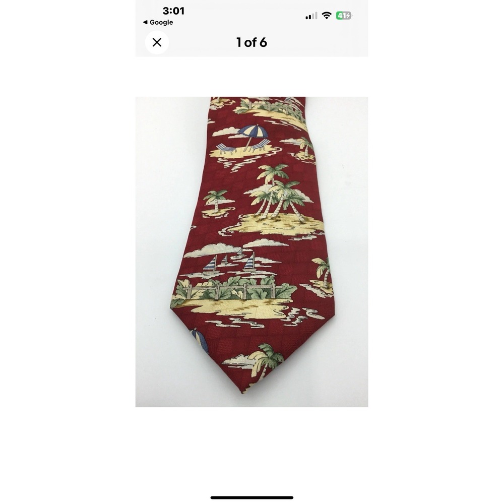 Tropiola By Tango‎ Silk Hawaiian Necktie W/ Sailboats And Palm Trees